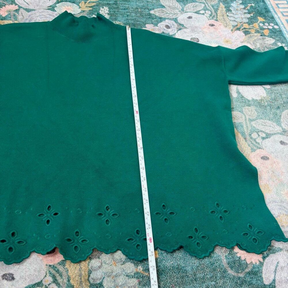NWT Entro Sweater Womens Large Hunter Green Mock Neck Eyelet Hem Knit Oversized - Picture 10 of 15